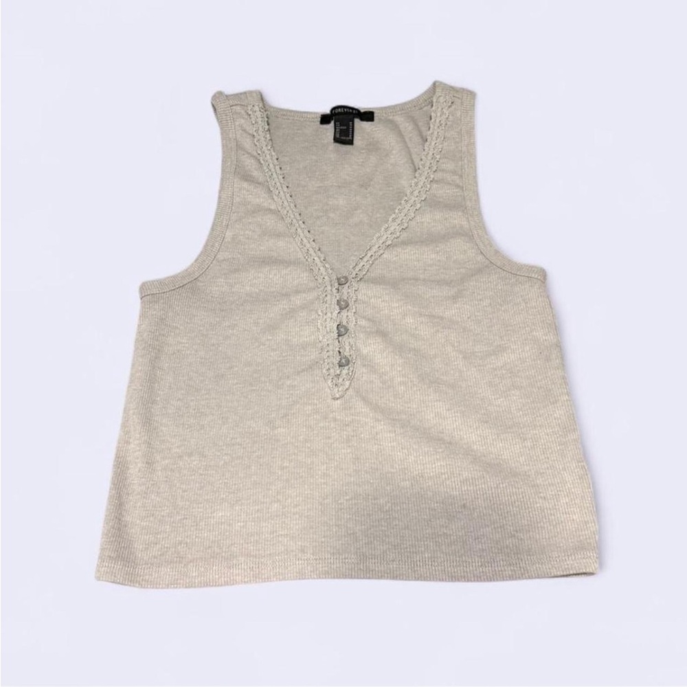 Forever 21 Grey Ribbed Button Tank Top – M